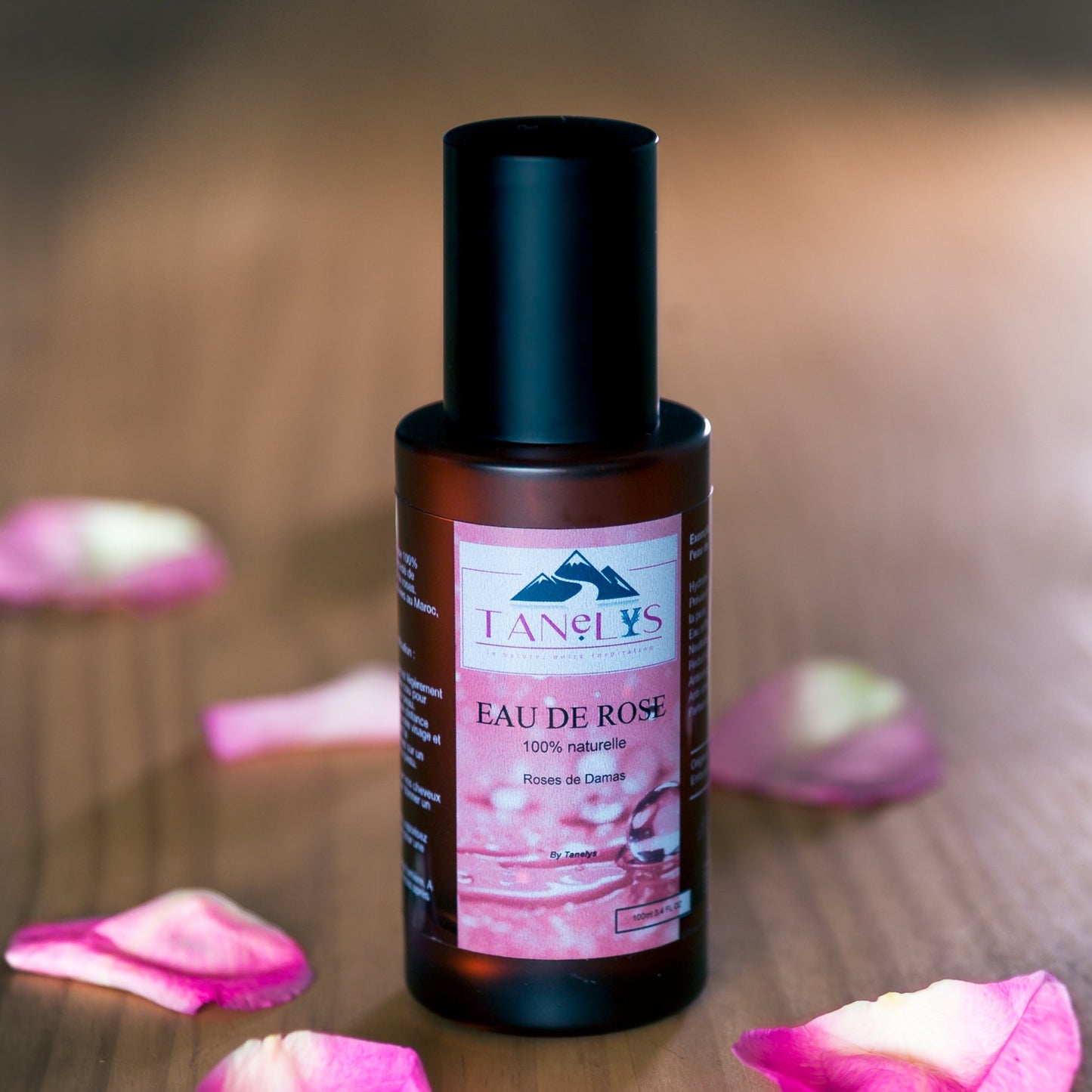 Eau de rose 100% naturelle - TANELYS - Bouteille en verre Spray