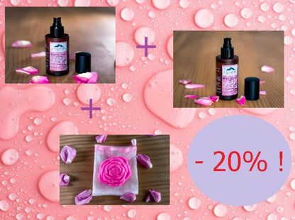 PACK Eau de rose 120ml + huile de rose 120ml + savon à la rose